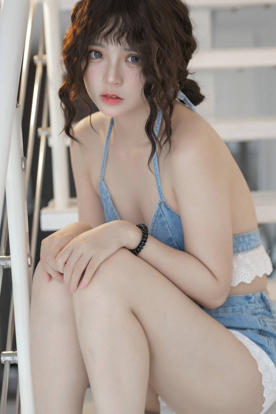 疯猫ss – 2022夏日限定 背带牛仔蕾丝裤 [20P-368MB]-优选资源网